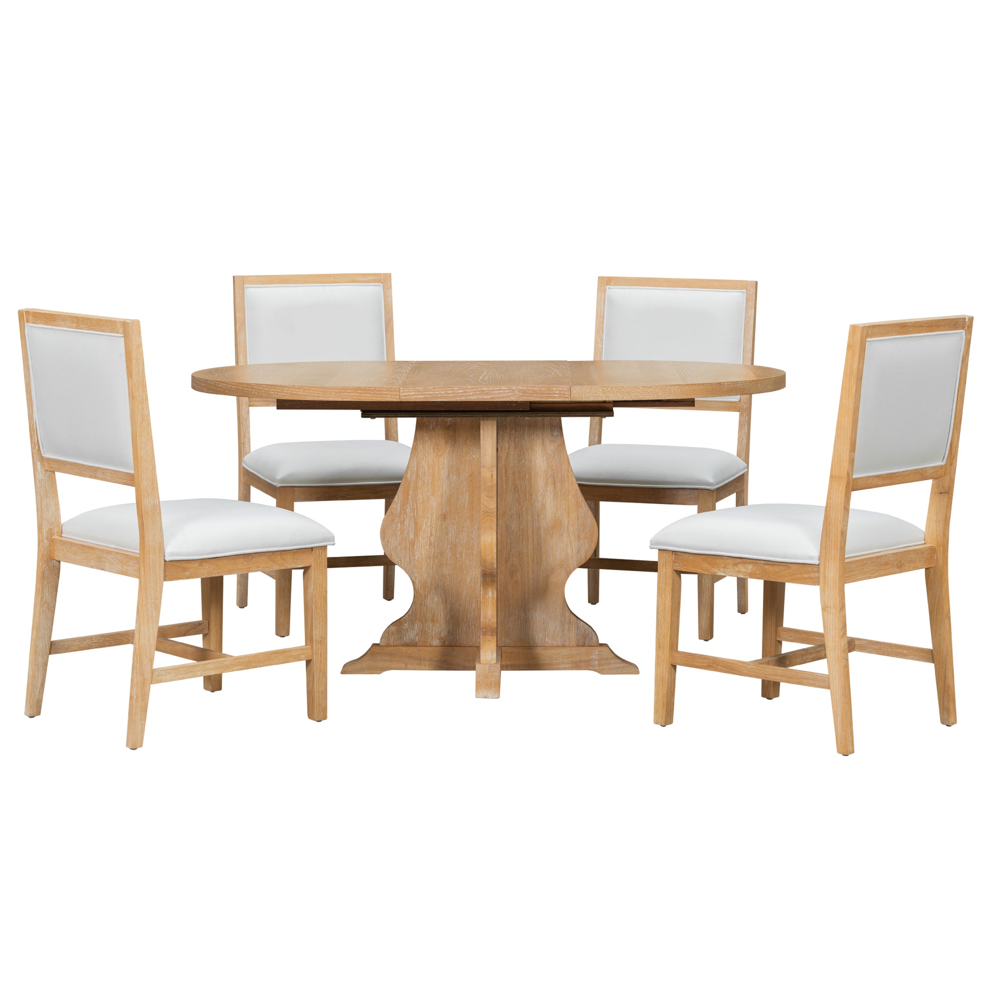 Rustic Farmhouse Dining Set | Extendable Table with 4 Upholstered Chairs | Solid Wood & Distressed Finish - HECATEVIC Home Design