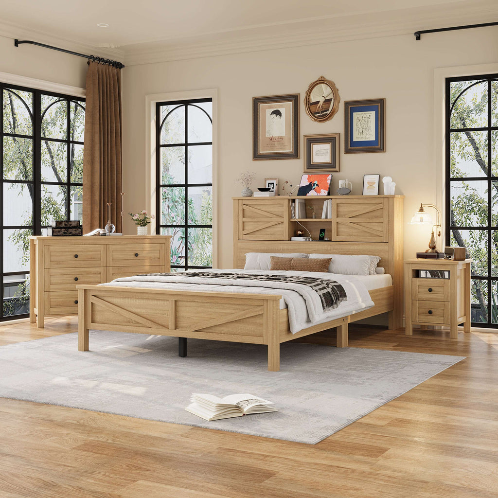 The Atlas Wooden Bedroom Set - Platform Bed, Nightstand & Dresser