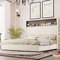 Velvet Upholstered Wingback Bed Frame with USB Charging & Storage - Queen/Full Size