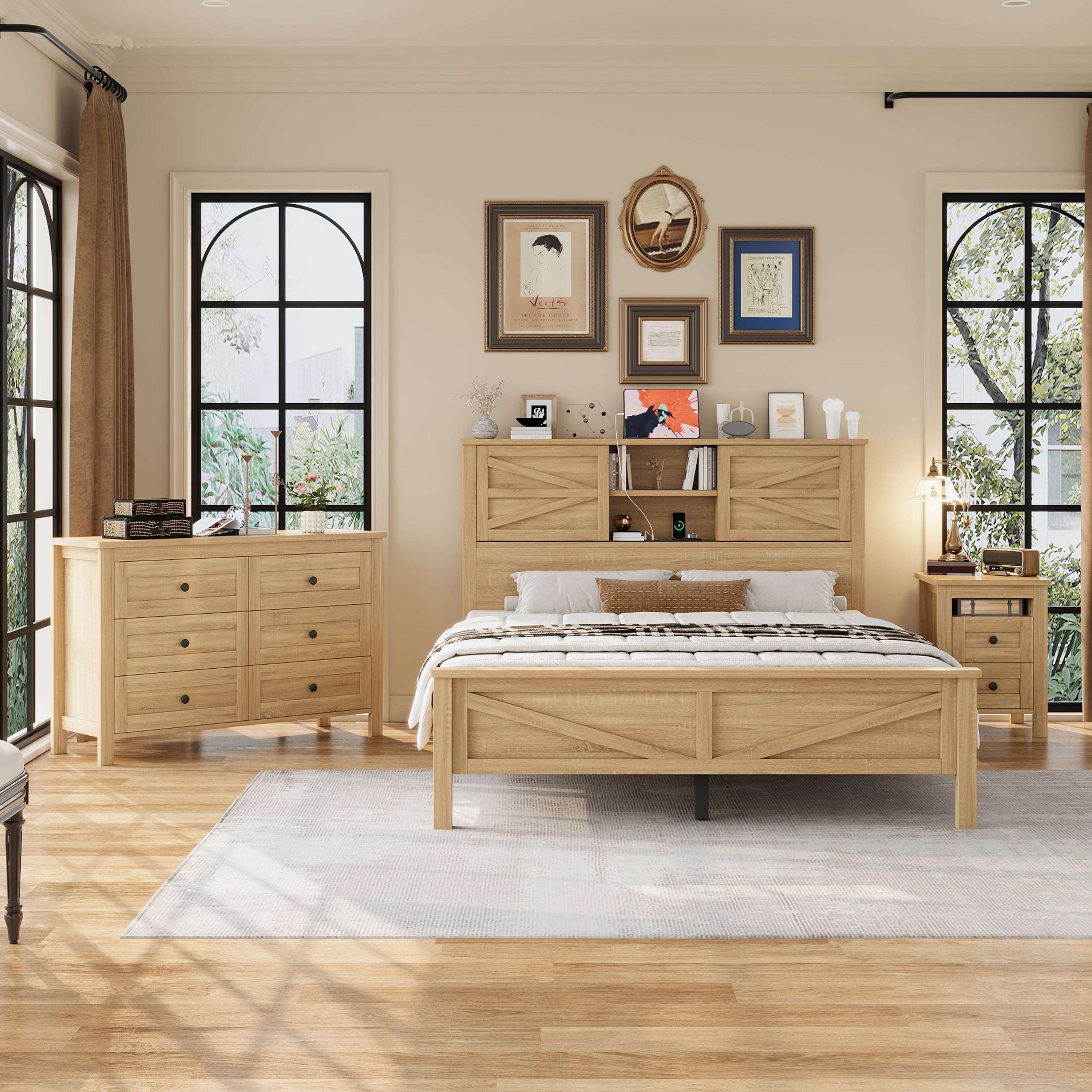 The Atlas Wooden Bedroom Set - Platform Bed, Nightstand & Dresser
