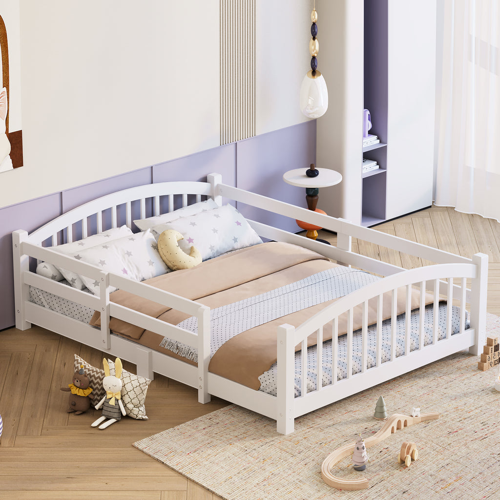 Montessori Floor Bed for Kids - Low Profile Solid Wood Platform Bed with Safety Rails