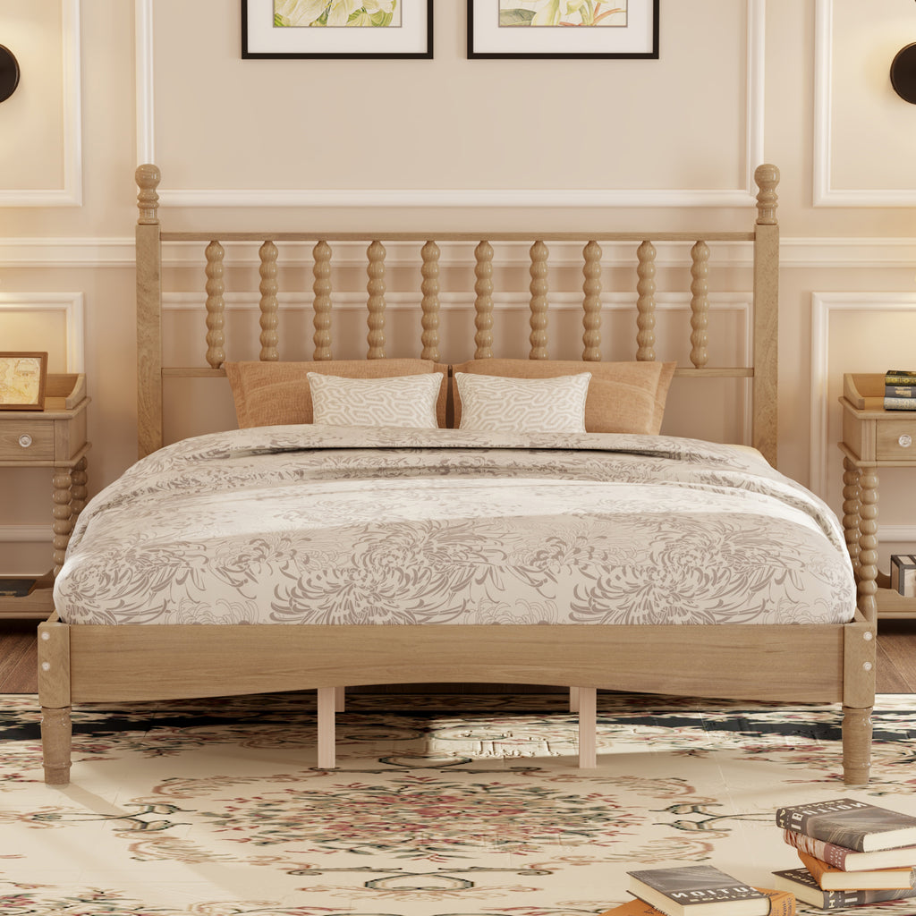 Elegant Retro Platform Bed with Gourd-Shaped Headboard