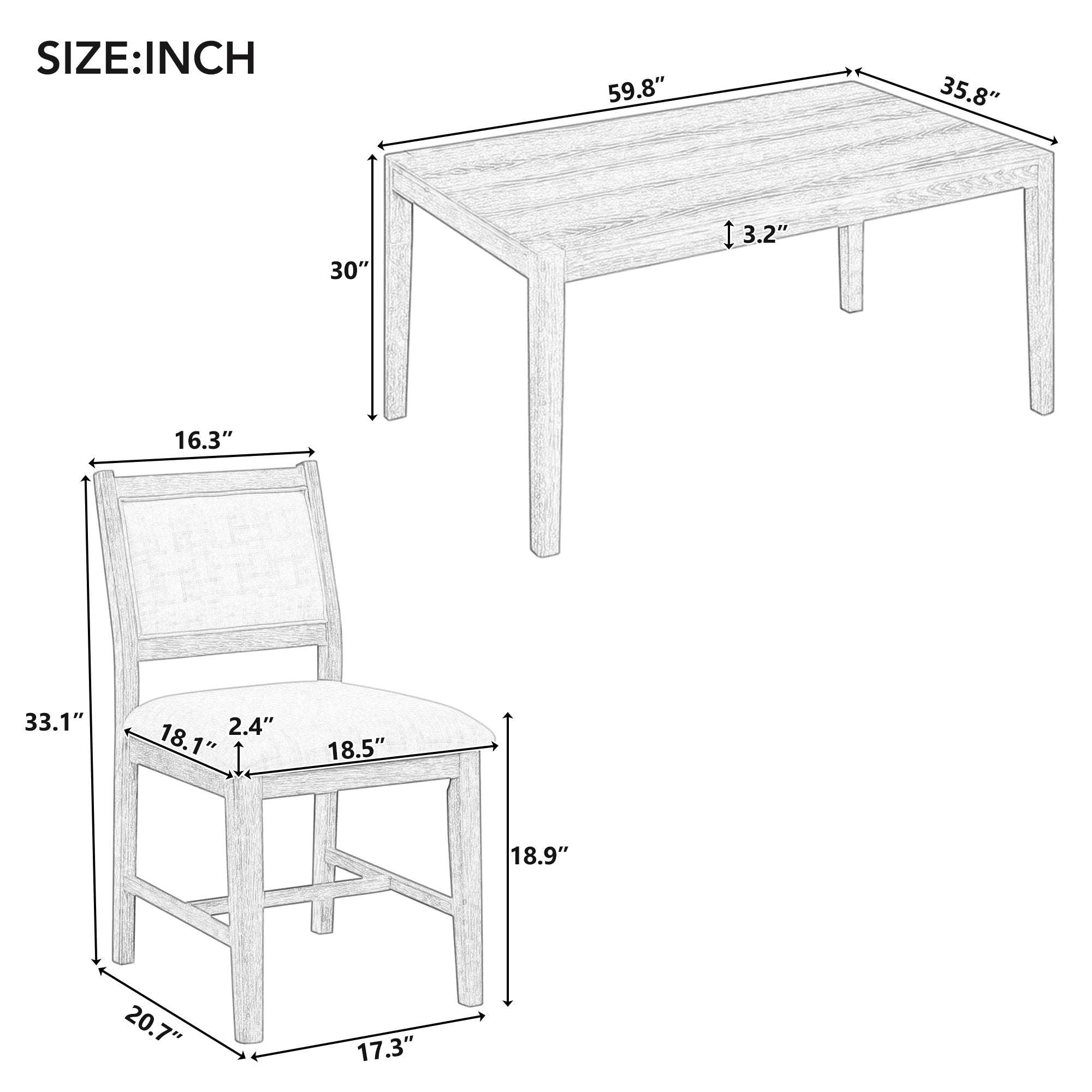Vintage 7-Piece Dining Set for 6 – Rustic Farmhouse Style Table & Chairs