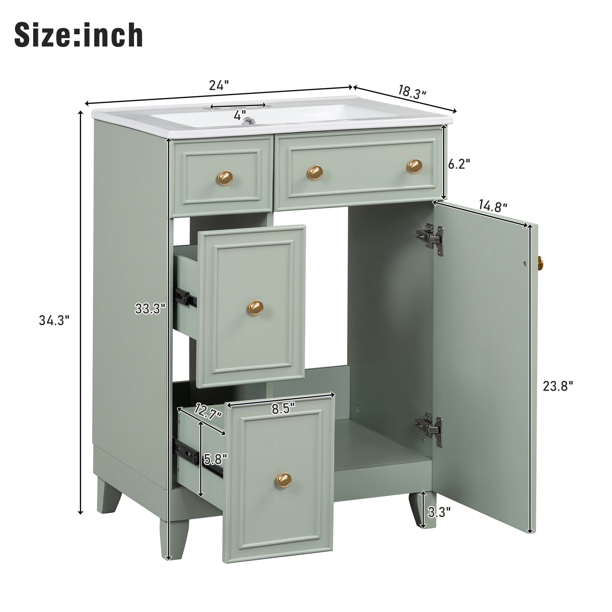 24-Inch Transitional Bathroom Vanity with Ceramic Sink – Space-Saving & Stylish - HECATEVIC Home Design