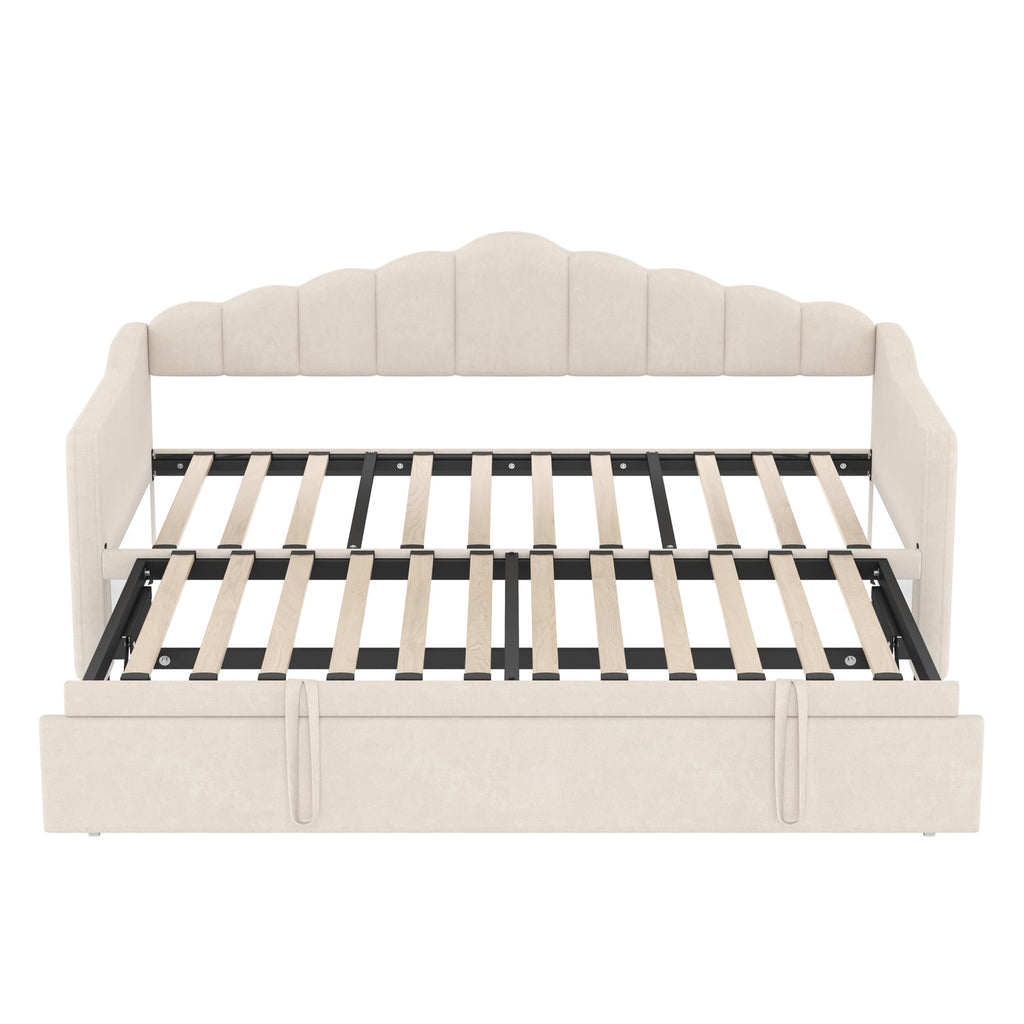 Twin Daybed with Pop Up Trundle, Upholstered Modern Velvet Sofa Bed - HECATEVIC Home Design