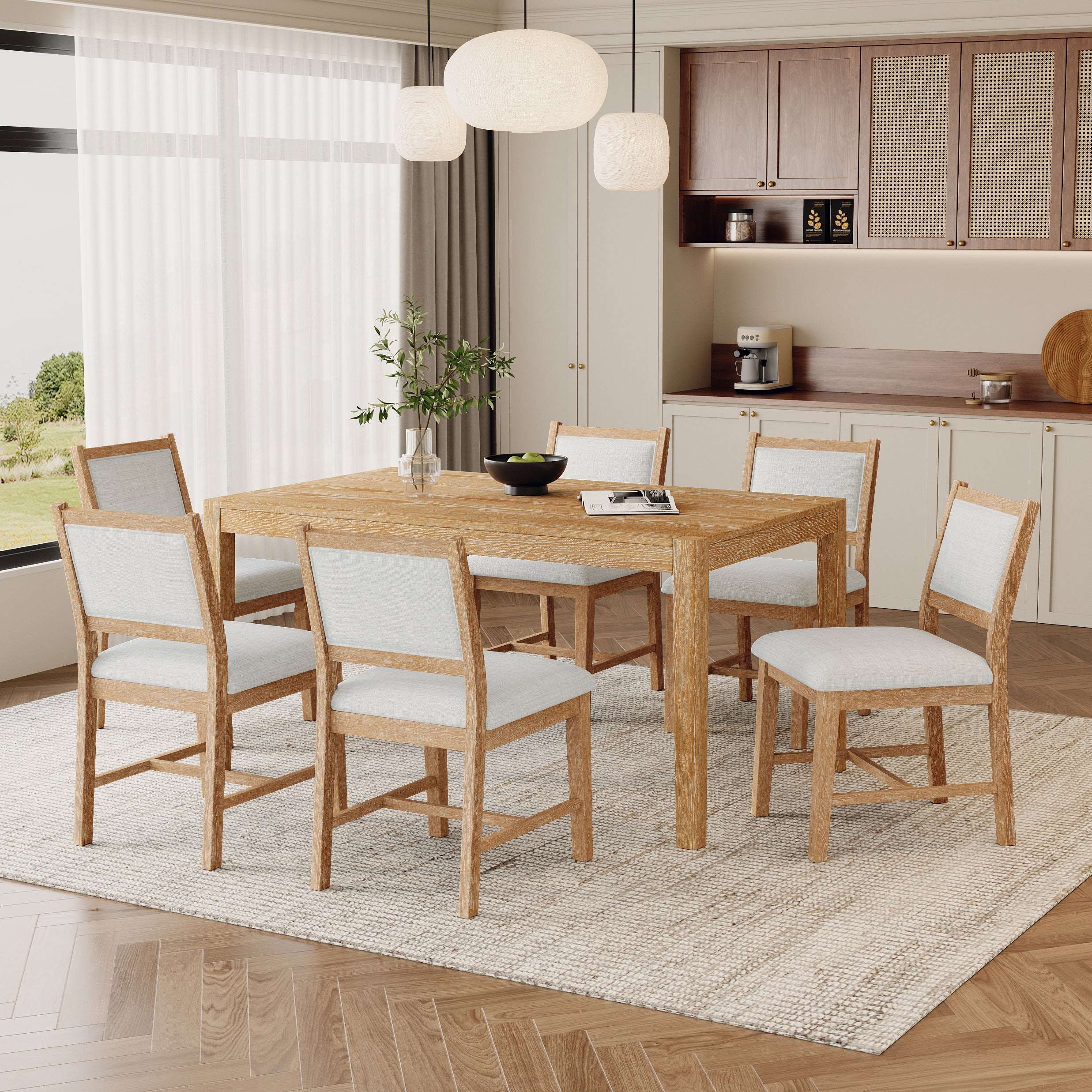 Vintage 7-Piece Dining Set for 6 – Rustic Farmhouse Style Table & Chairs