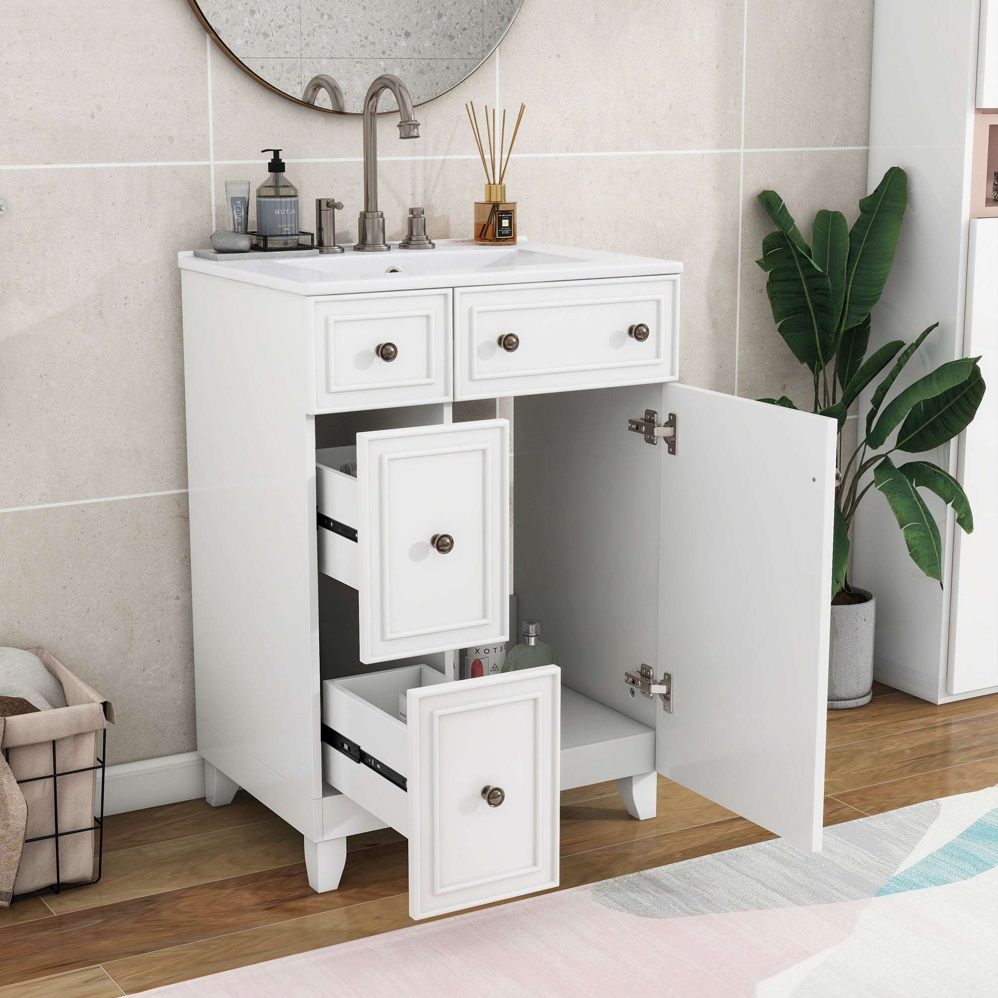 24-Inch Transitional Bathroom Vanity with Ceramic Sink – Space-Saving & Stylish