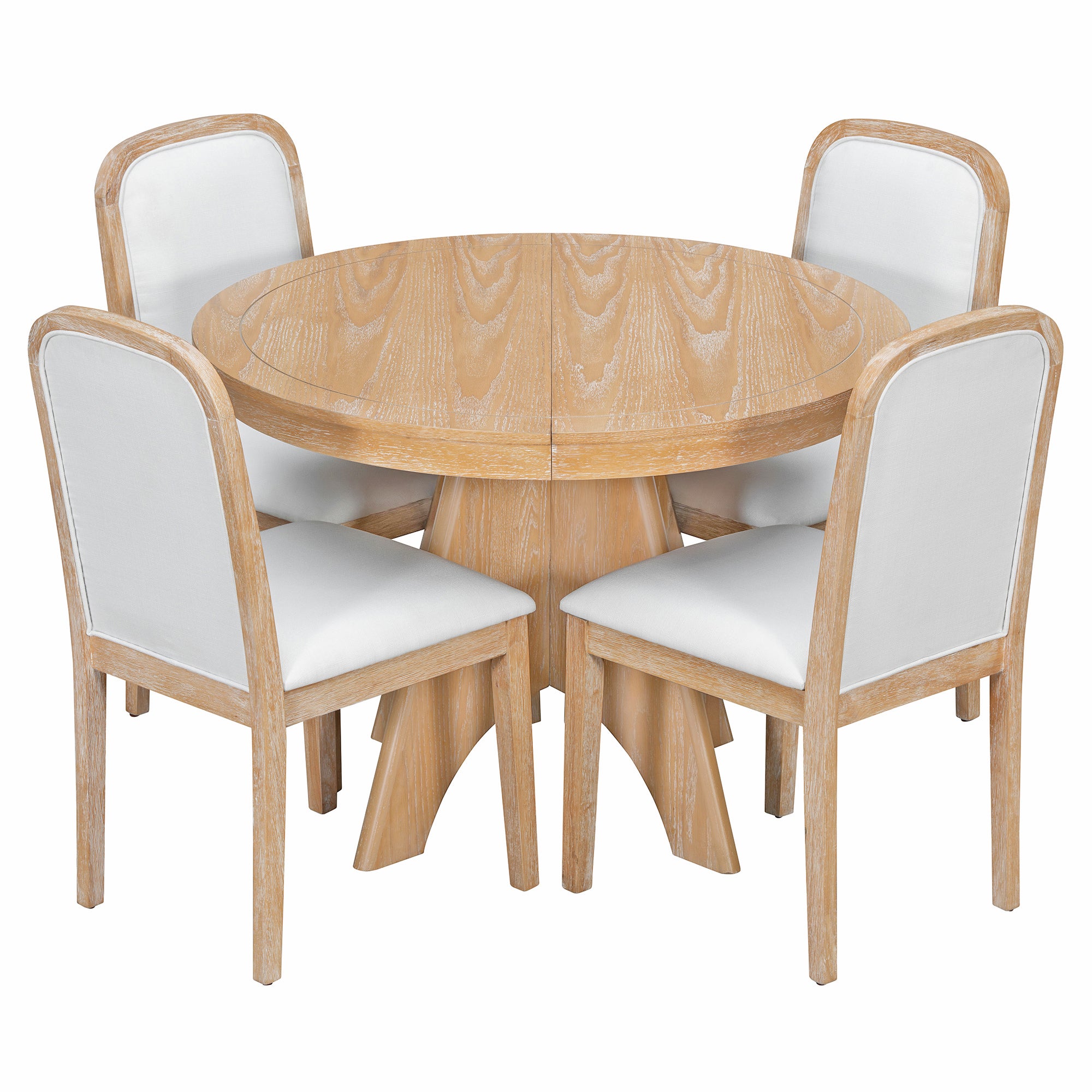 Vintage Extendable Dining Table Set for 4-6 | Mid-Century Distressed Finish | Solid Wood Construction