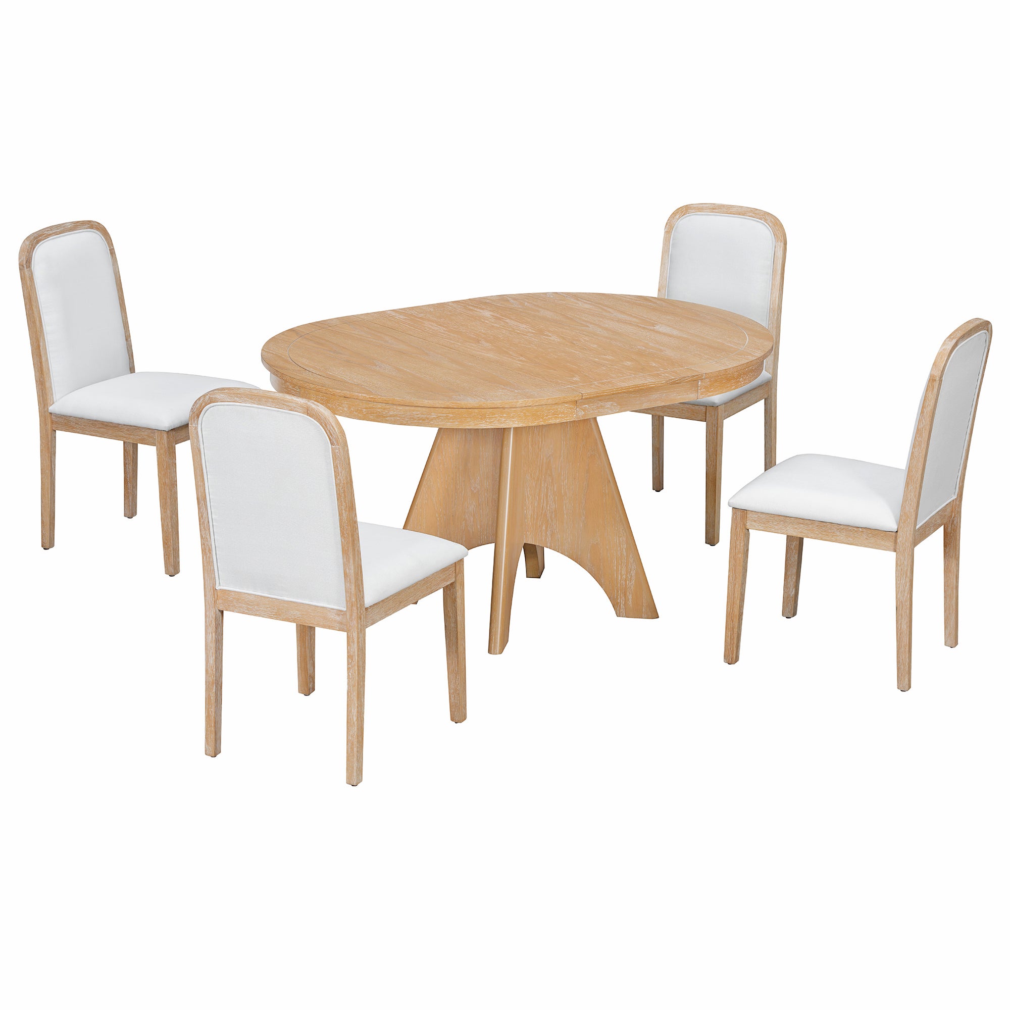 Vintage Extendable Dining Table Set for 4-6 | Mid-Century Distressed Finish | Solid Wood Construction