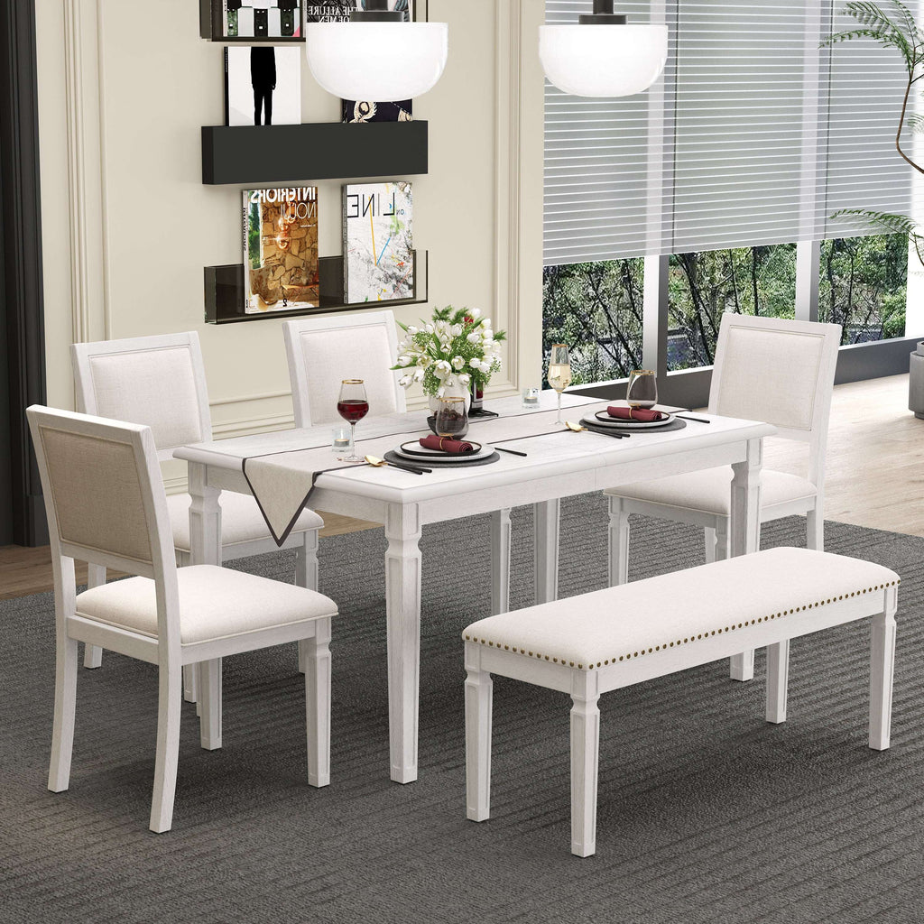 6-Piece Expandable Rustic Dining Set with Bench - Handcrafted Distressed Finish