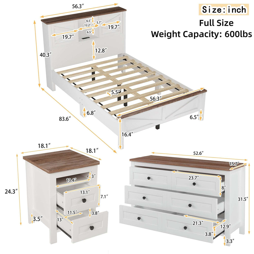 The Atlas Wooden Bedroom Set - Platform Bed, Nightstand & Dresser