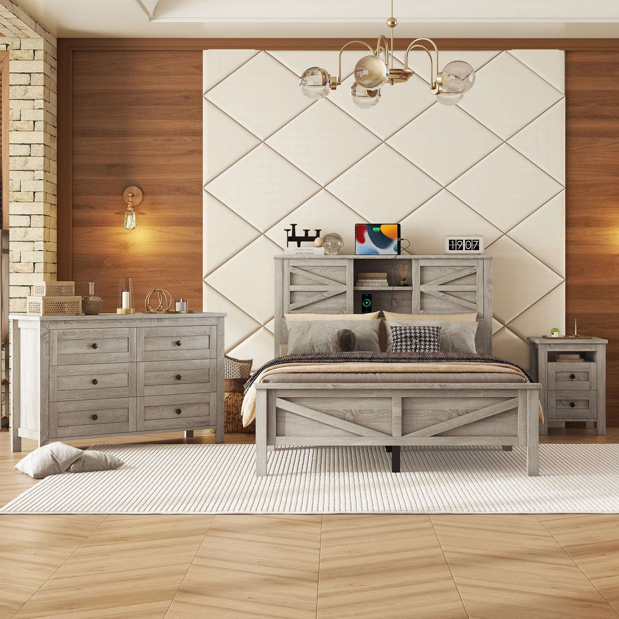 The Atlas Wooden Bedroom Set - Platform Bed, Nightstand & Dresser