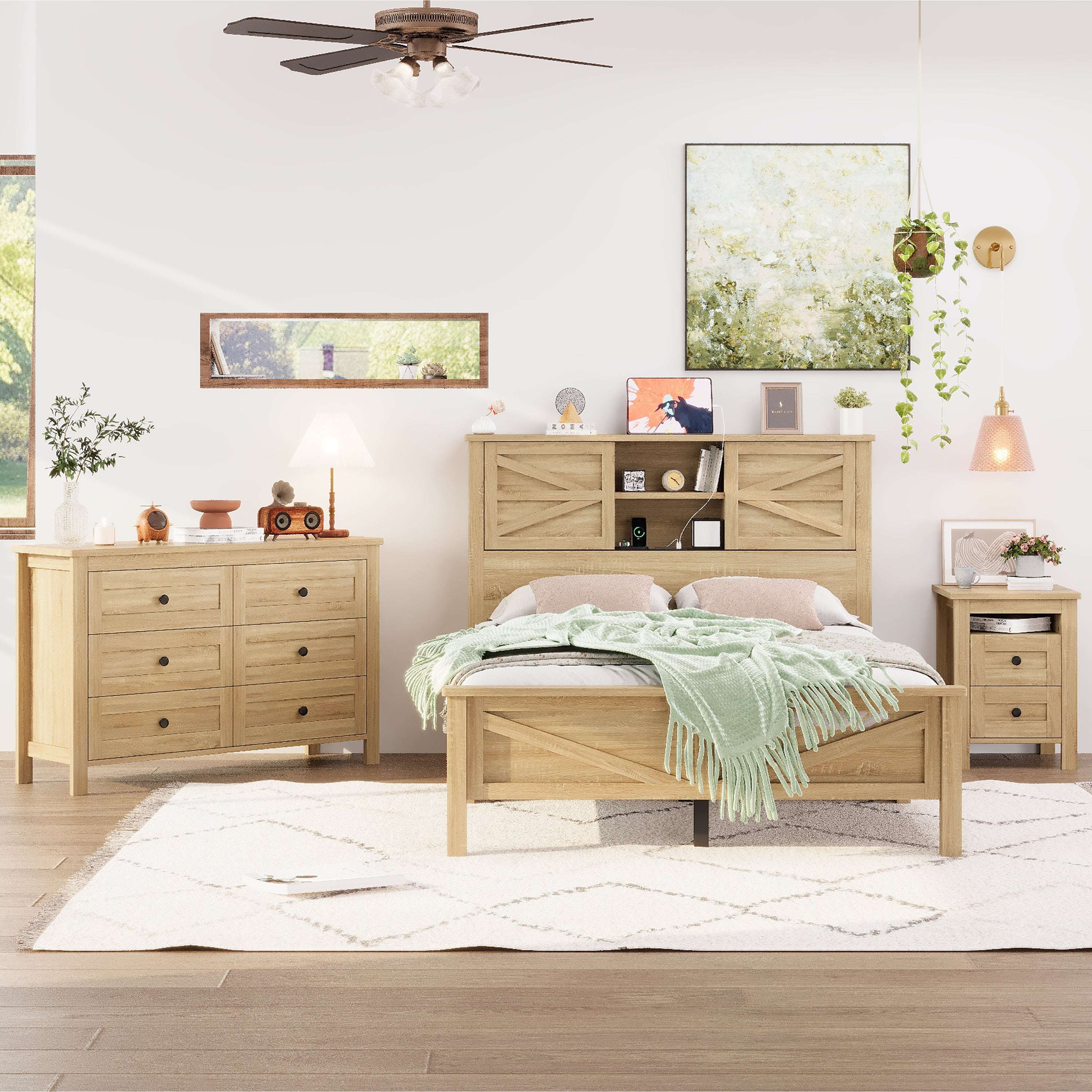 The Atlas Wooden Bedroom Set - Platform Bed, Nightstand & Dresser
