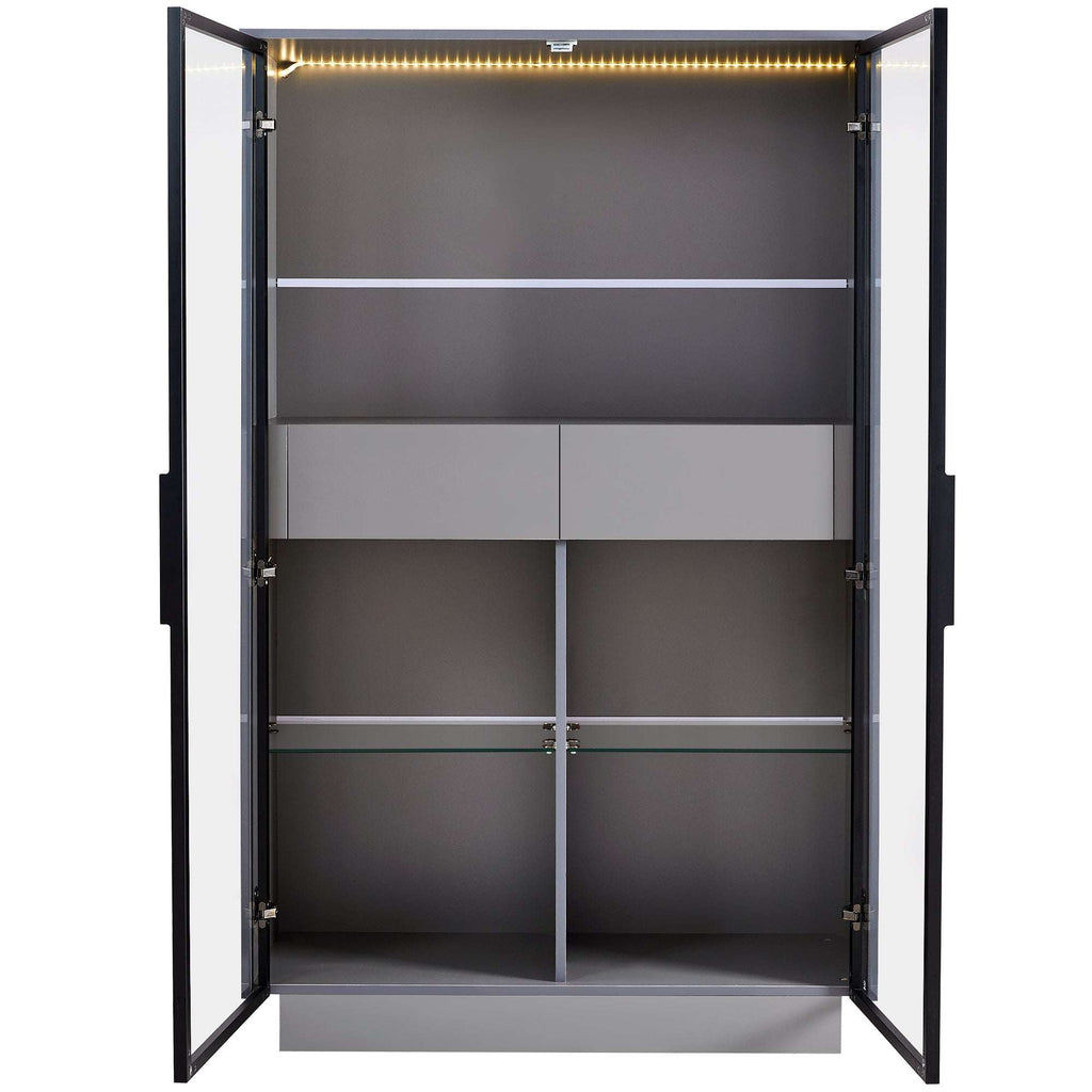 Hecatevic Modern Display Cabinet with LED Lights & Adjustable Glass Shelves